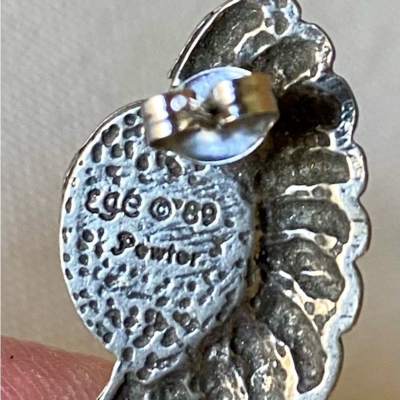 Pewter Turquoise Feather Earrings - Picture 6 of 7